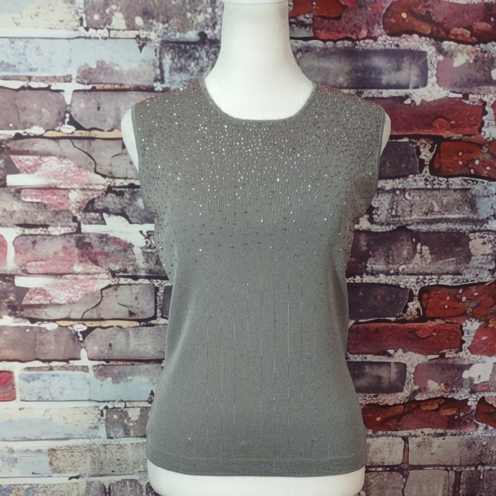 Anne Klein Embellished Silk Knit Tank Top